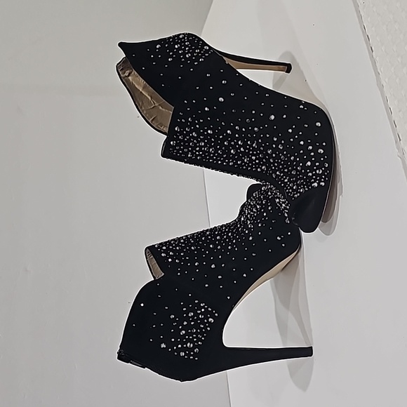 INC Black Suede with Rhinestone Booties Size 10 - Picture 2 of 15